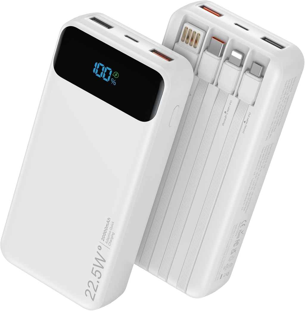 Nusyddy Cargador portátil de 20000 mAh integrado con 4 cables, bate...