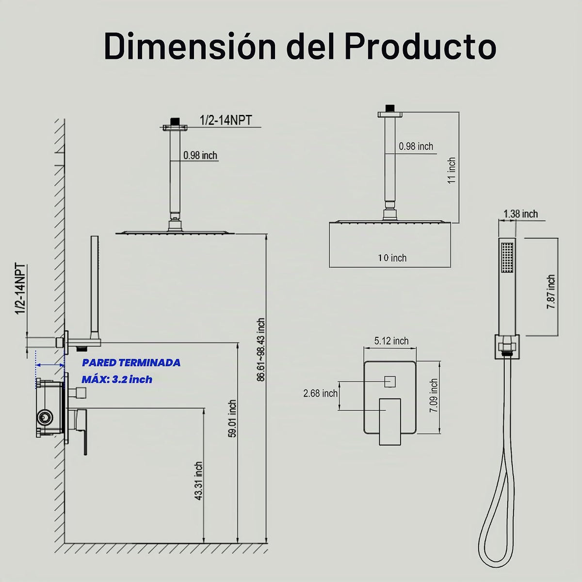 HoliSpa Juego de grifo de ducha de montaje en techo, sistema de duc...