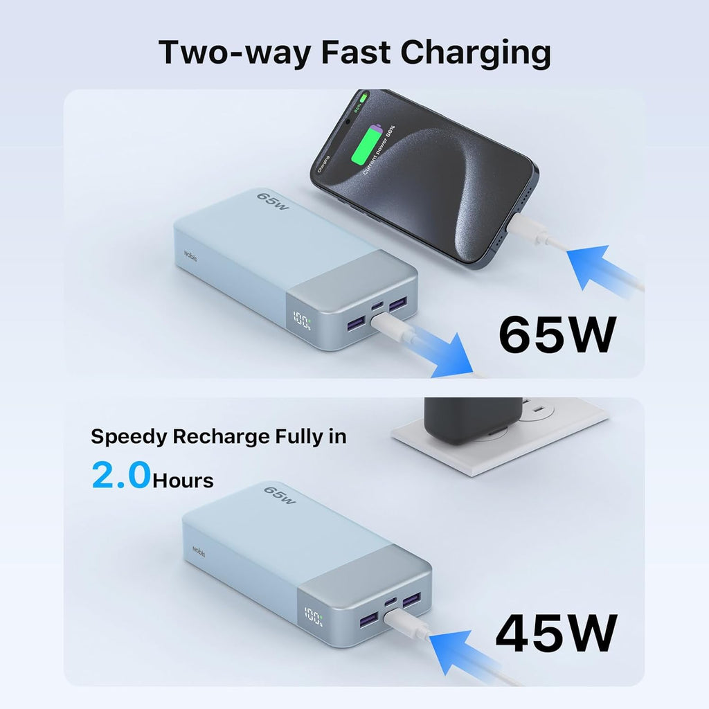 NOBIS Cargador portátil, 20000 mAh 65 W Banco de energía con 4 puer...
