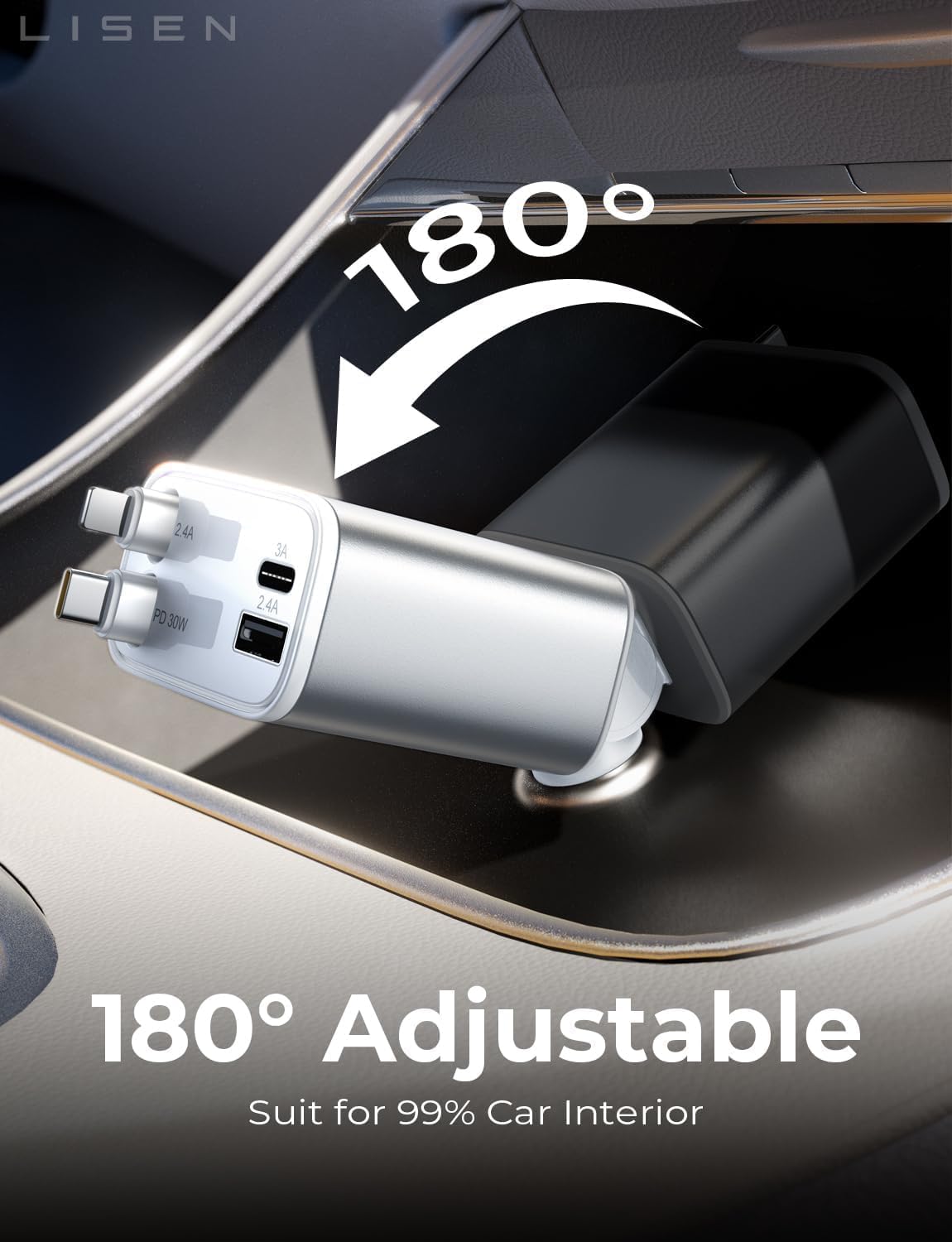 LISEN Cargador retráctil de coche para iPhone, para iPhone 17 Pro M...
