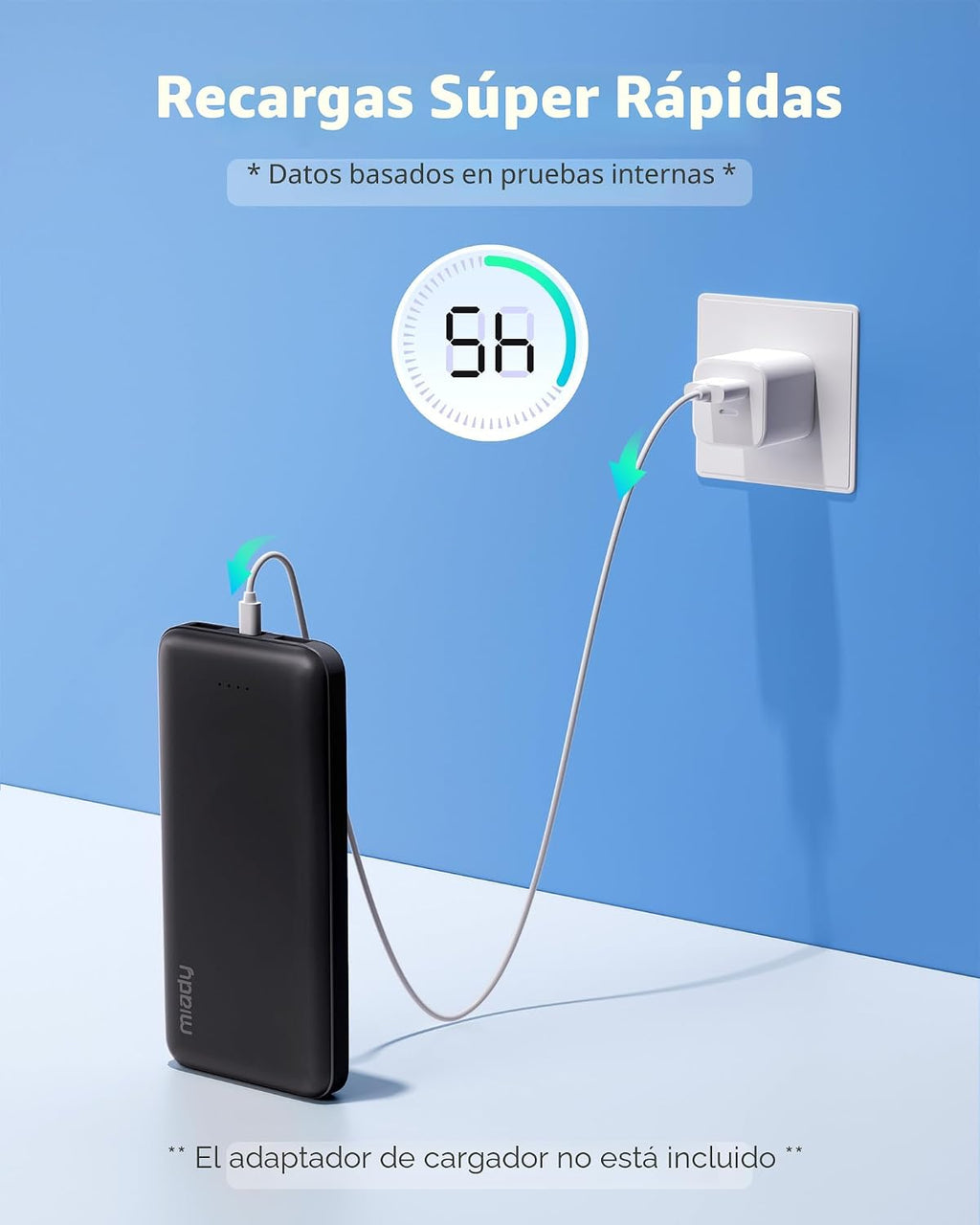 Miady cargador de batería de 10000 mAh, USB dual, portátil, negro,...