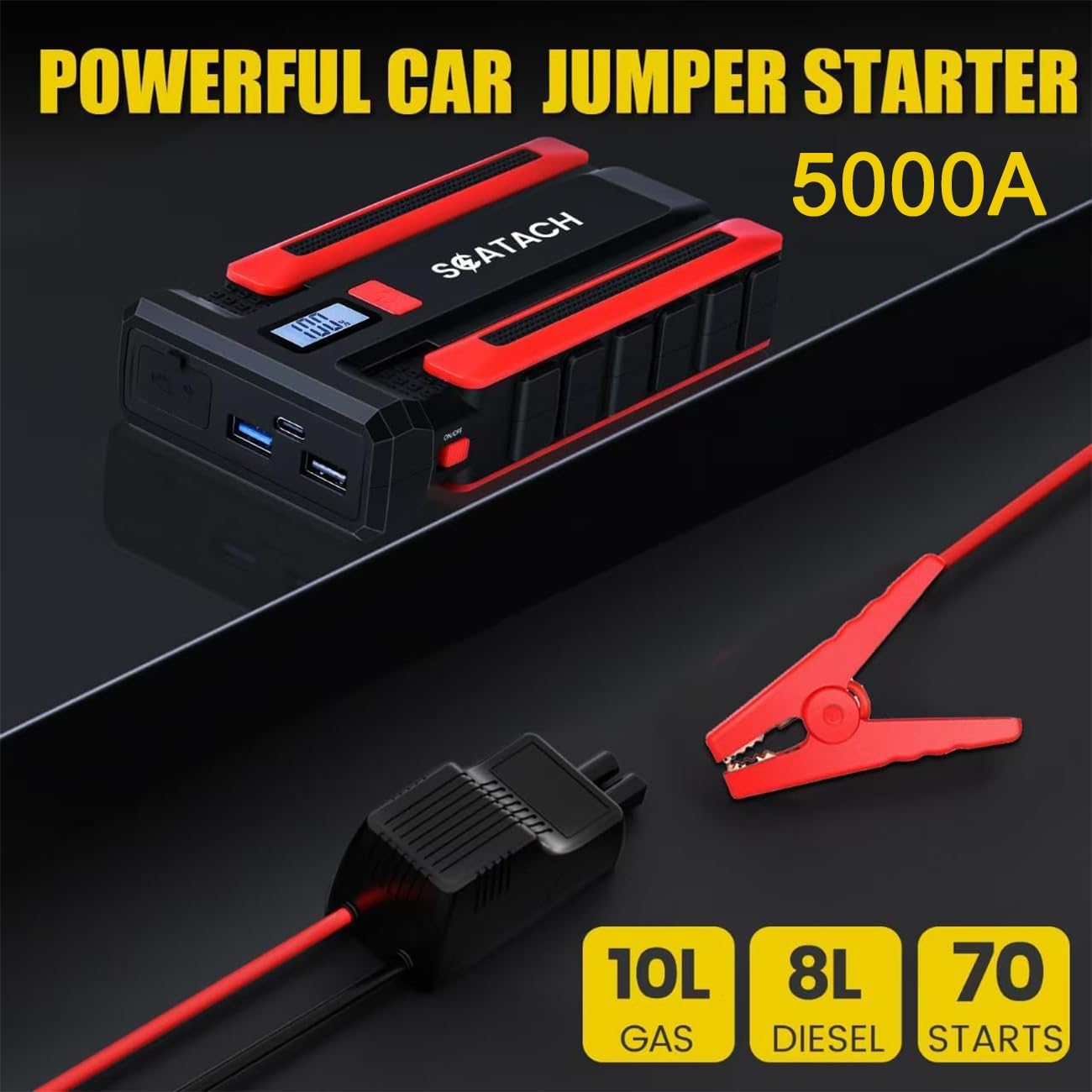 Scatach Jump Starter 5000A, arrancador de batería de coche de 12V |...