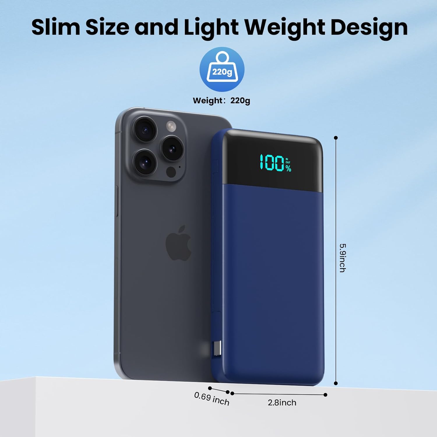 Cargador portátil para iPhone con cables integrados y enchufe de pa...