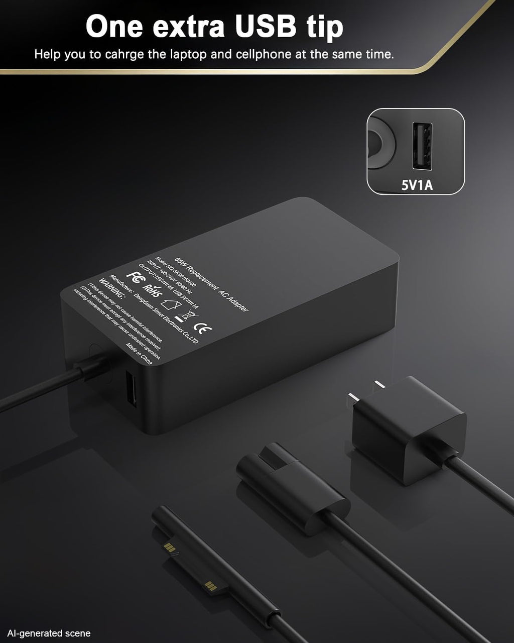 Cargador Surface Pro de 65 W, compatible con Microsoft Surface Pro...