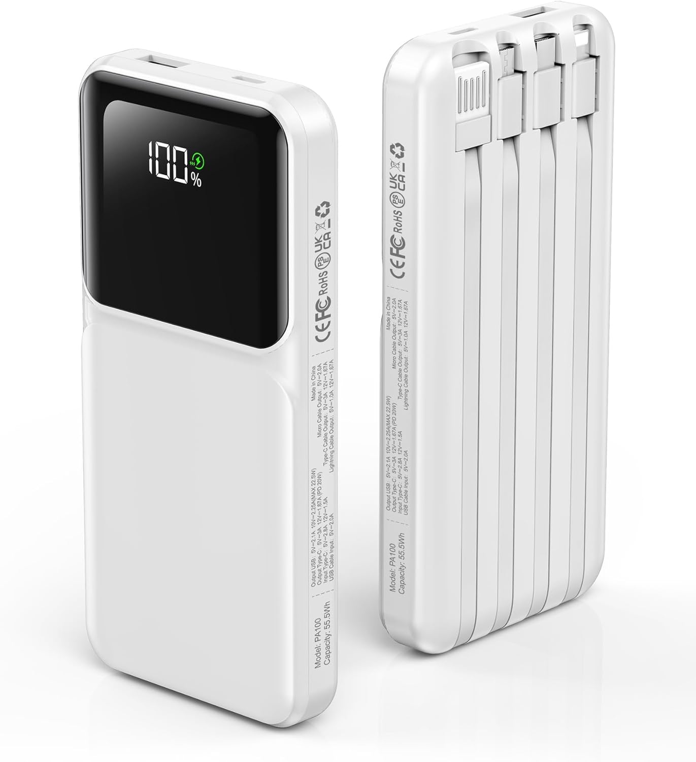 RONEGN Cargador portátil con cable integrado, cargador de batería d...