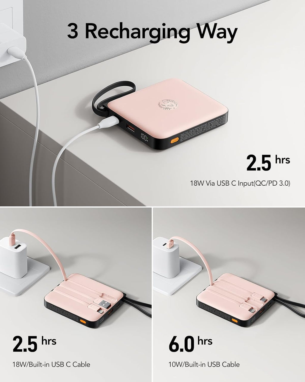 VRURC - Cargador portátil para iPhone con cables integrados, 22.5 W...
