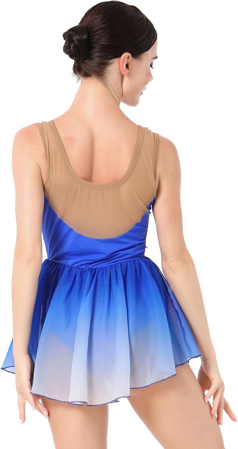 ODASDO Vestido de patinaje artístico de hielo para mujer, leotardo...
