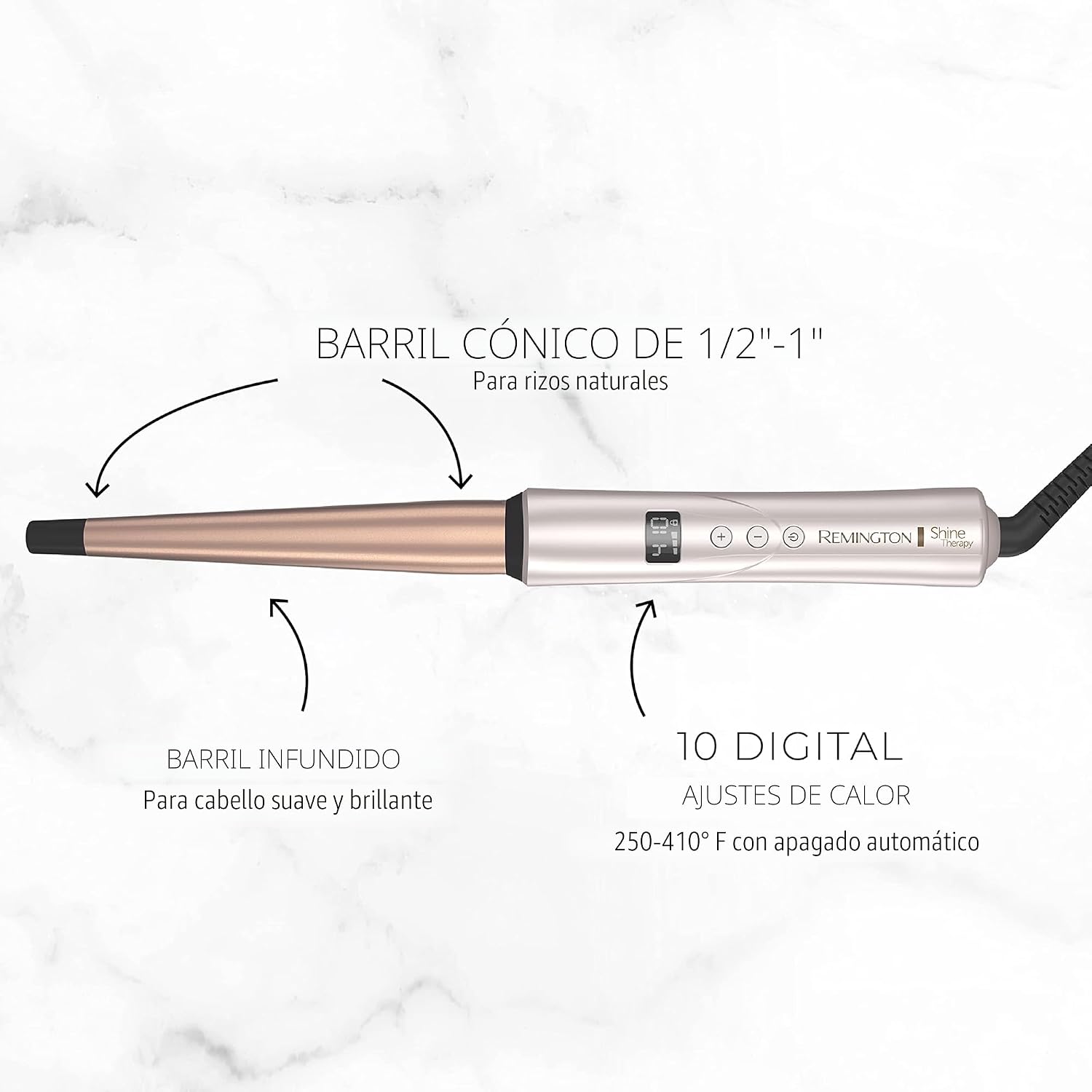 Remington Shine Therapy - Varita rizadora cónica con infusión de ac...
