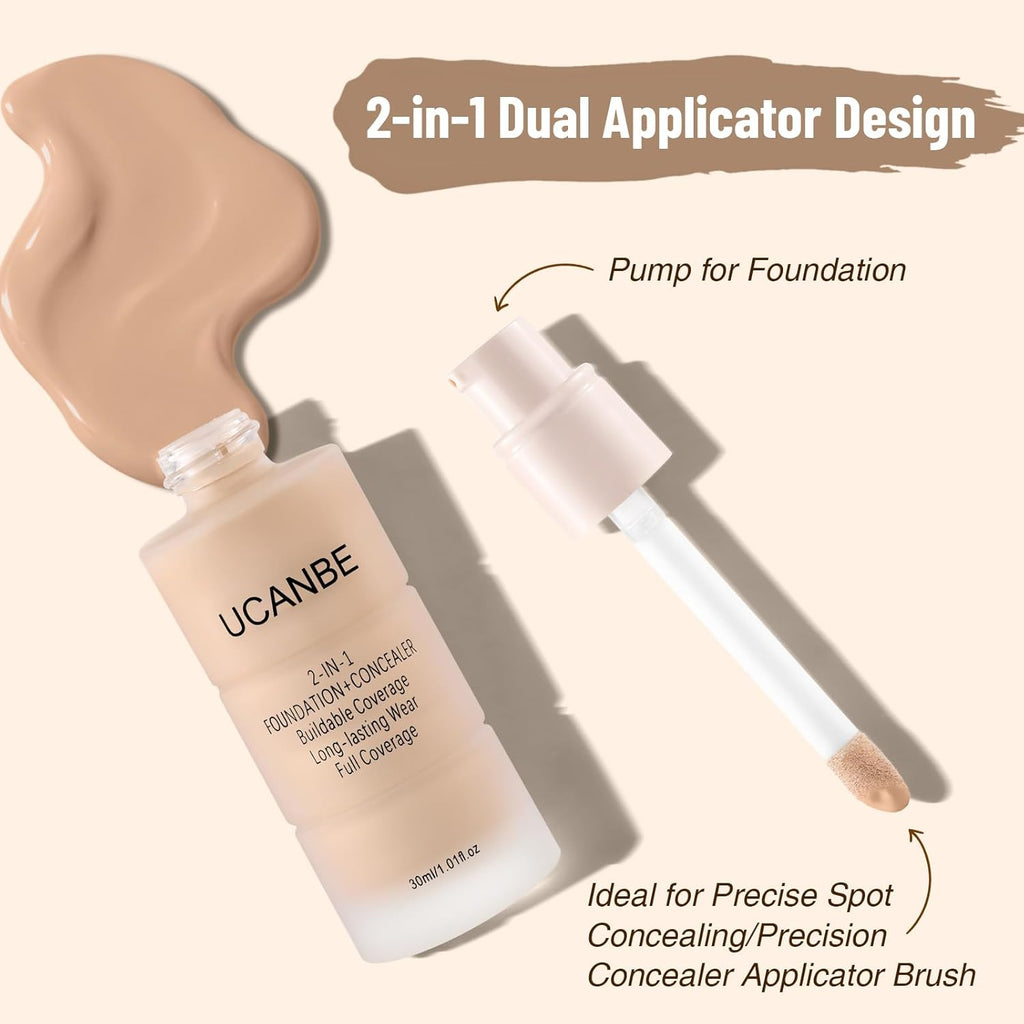 UCANBE Base líquida y corrector 2 en 1, base de maquillaje de cober...