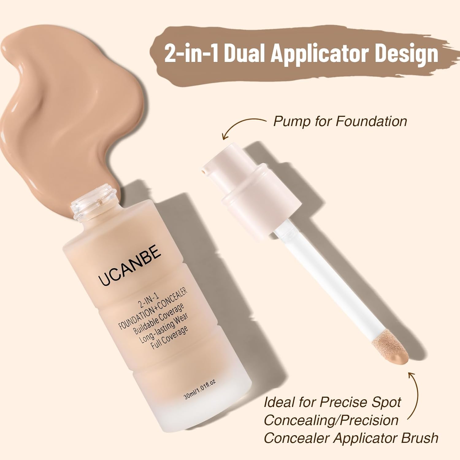 UCANBE Base líquida y corrector 2 en 1, base de maquillaje de cober...