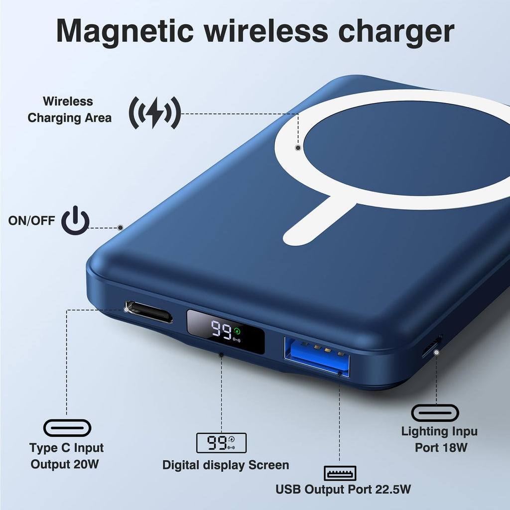 AOGUERBE Cargador portátil MagSafe, banco de energía magnético de 1...