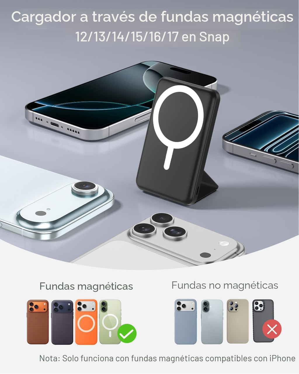 podoru para Magsafe Paquete de baterías, banco de energía magnético...