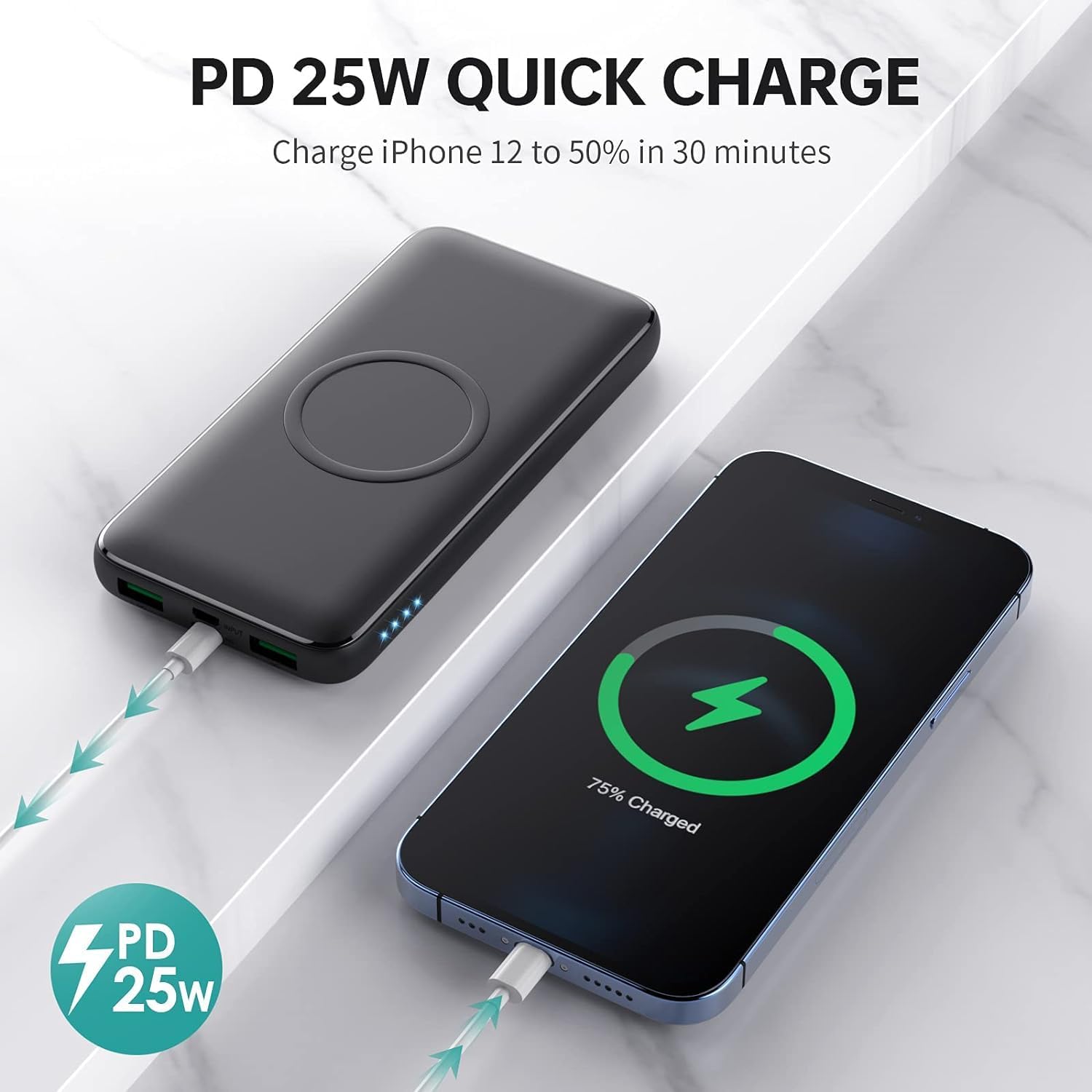 Cargador portátil inalámbrico, 13800 mAh, 15 W, carga inalámbrica r...
