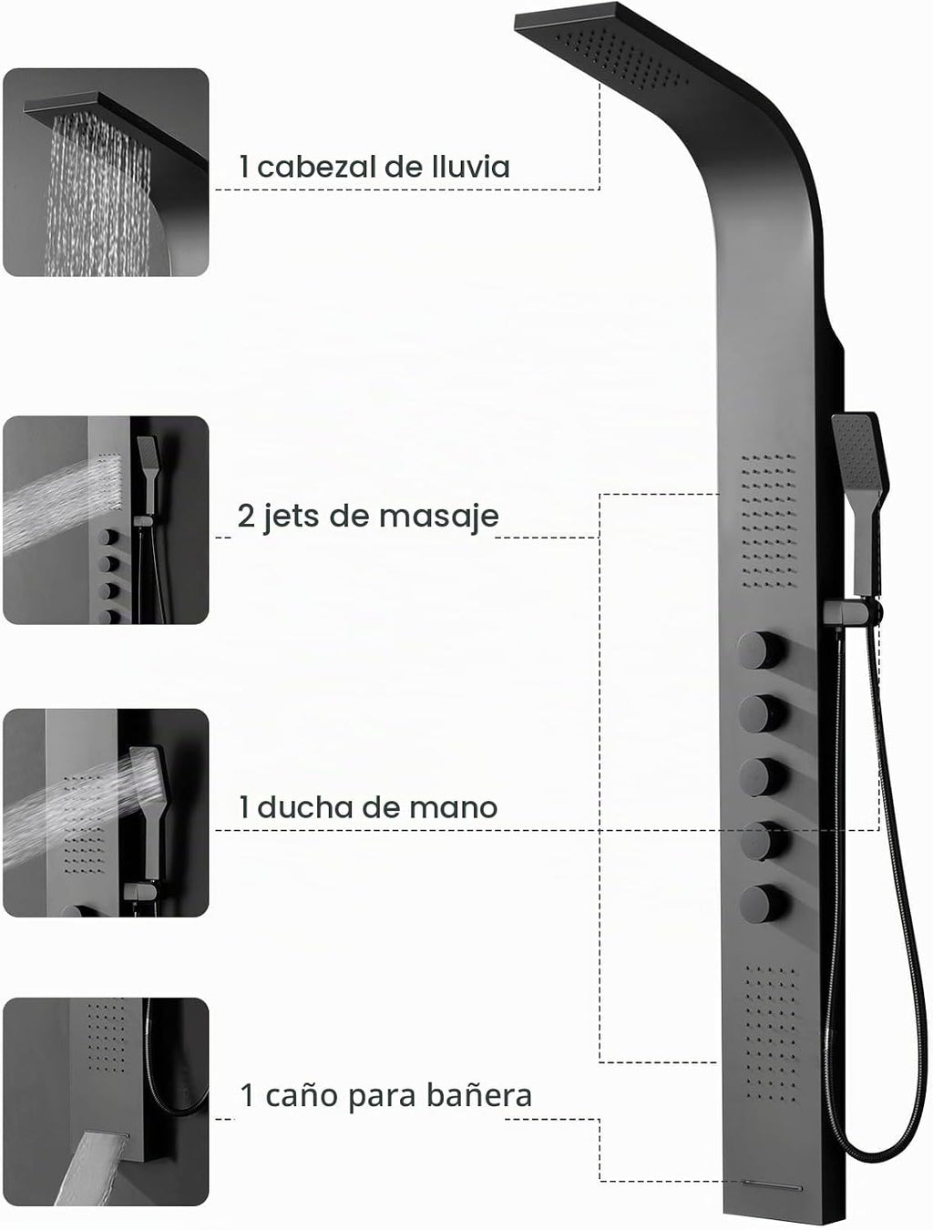 BWE - Torre de ducha negra, sistema de panel de ducha multifunción,...