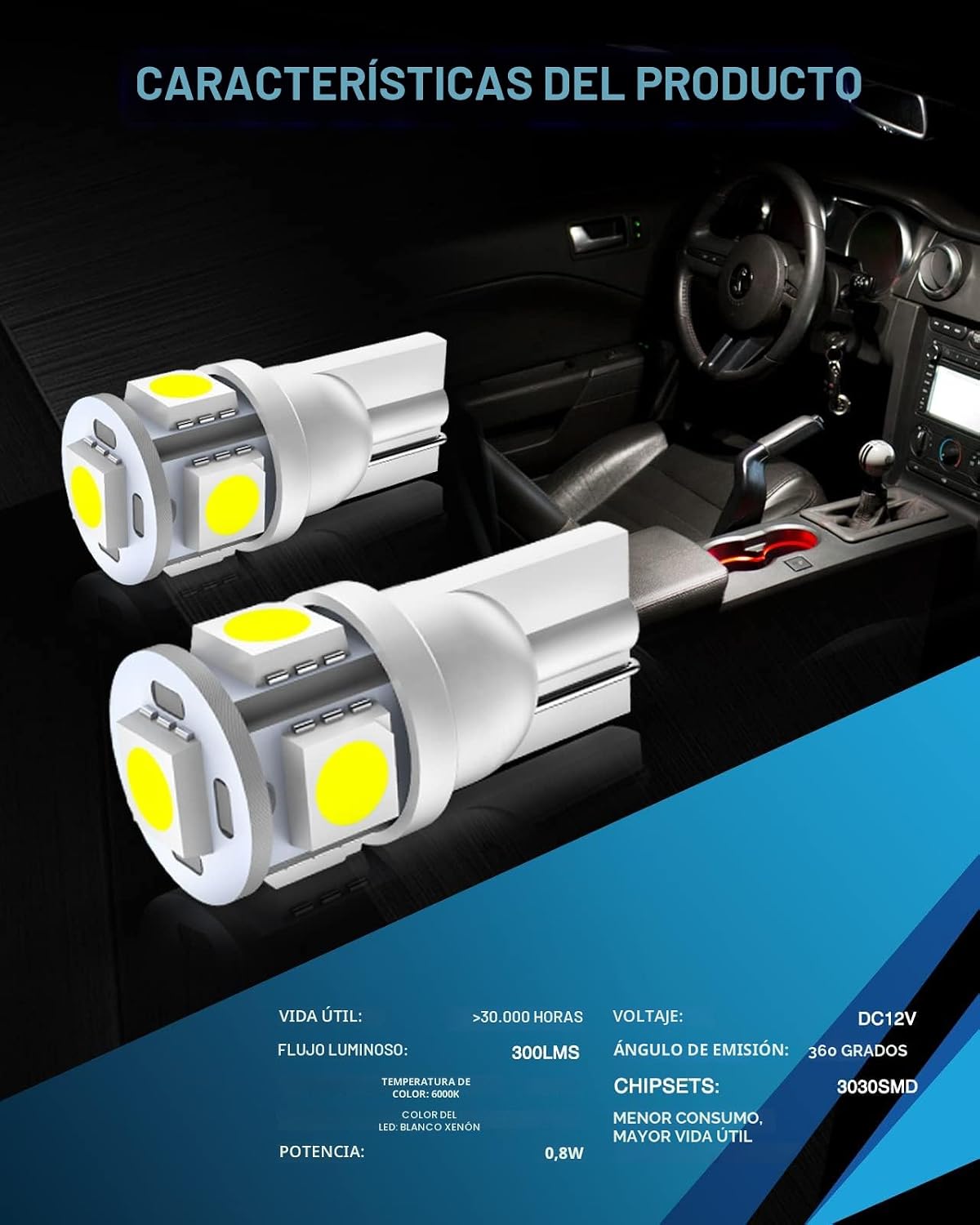 Marsauto 194 - Bombilla LED 6000K blanca 168 T10 2825 W5W 5SMD, bom...