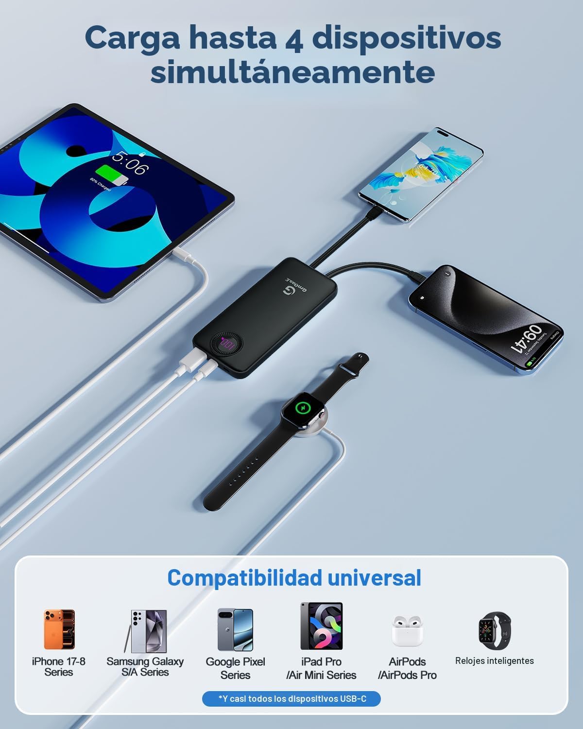 GrnOas.E Banco de Energía, Cargador Portátil de 10000 mAh 22.5W Max...