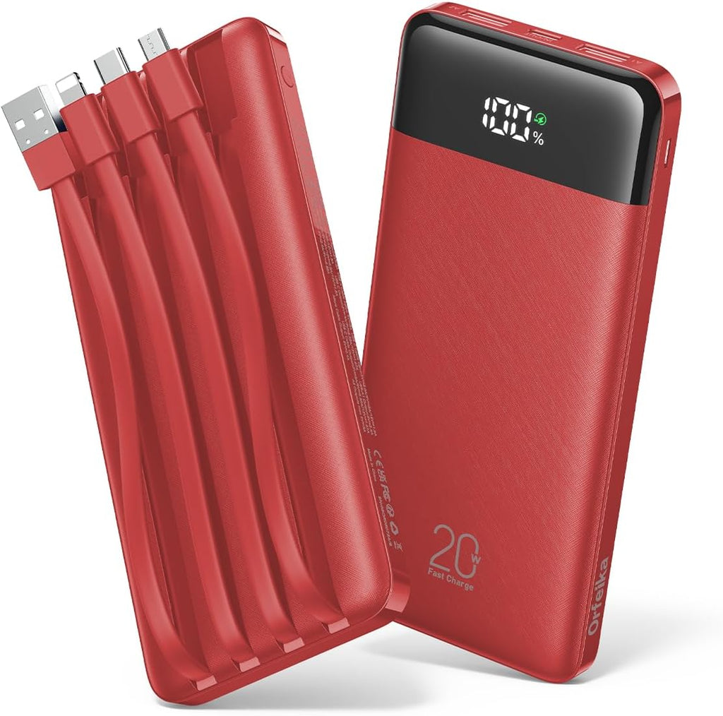 Orfeika Cargador portátil de 20000 mAh con 4 cables incorporados y...