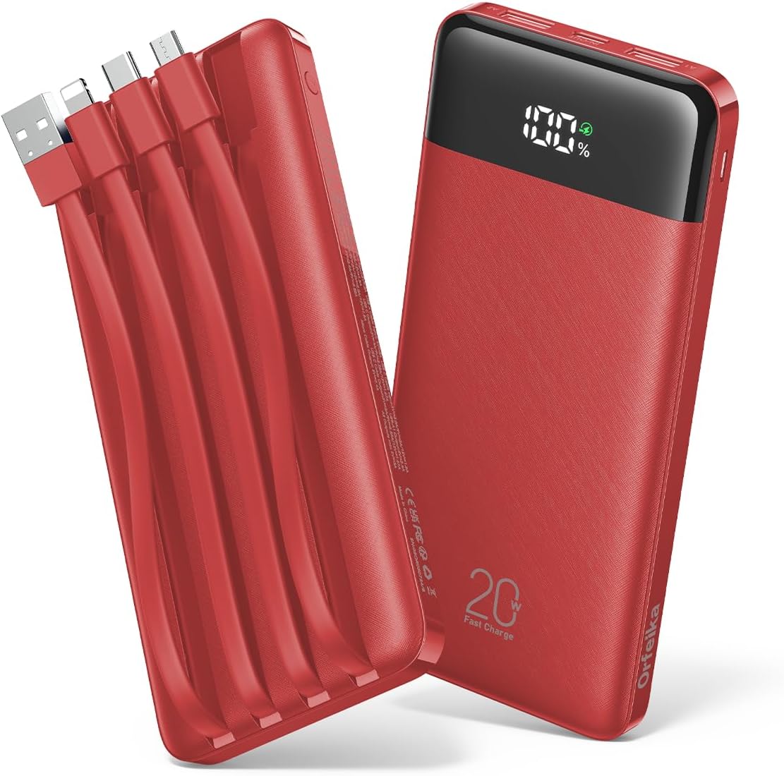 Orfeika Cargador portátil de 20000 mAh con 4 cables incorporados y...