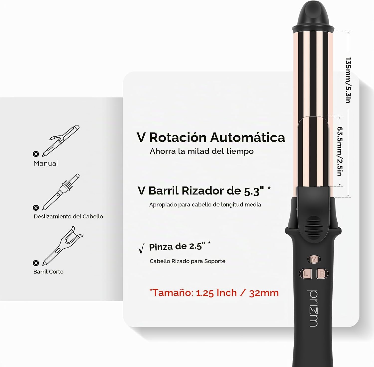 Prizm Rizador automático de 1.25 pulgadas\/1.260 in para rizador gr...