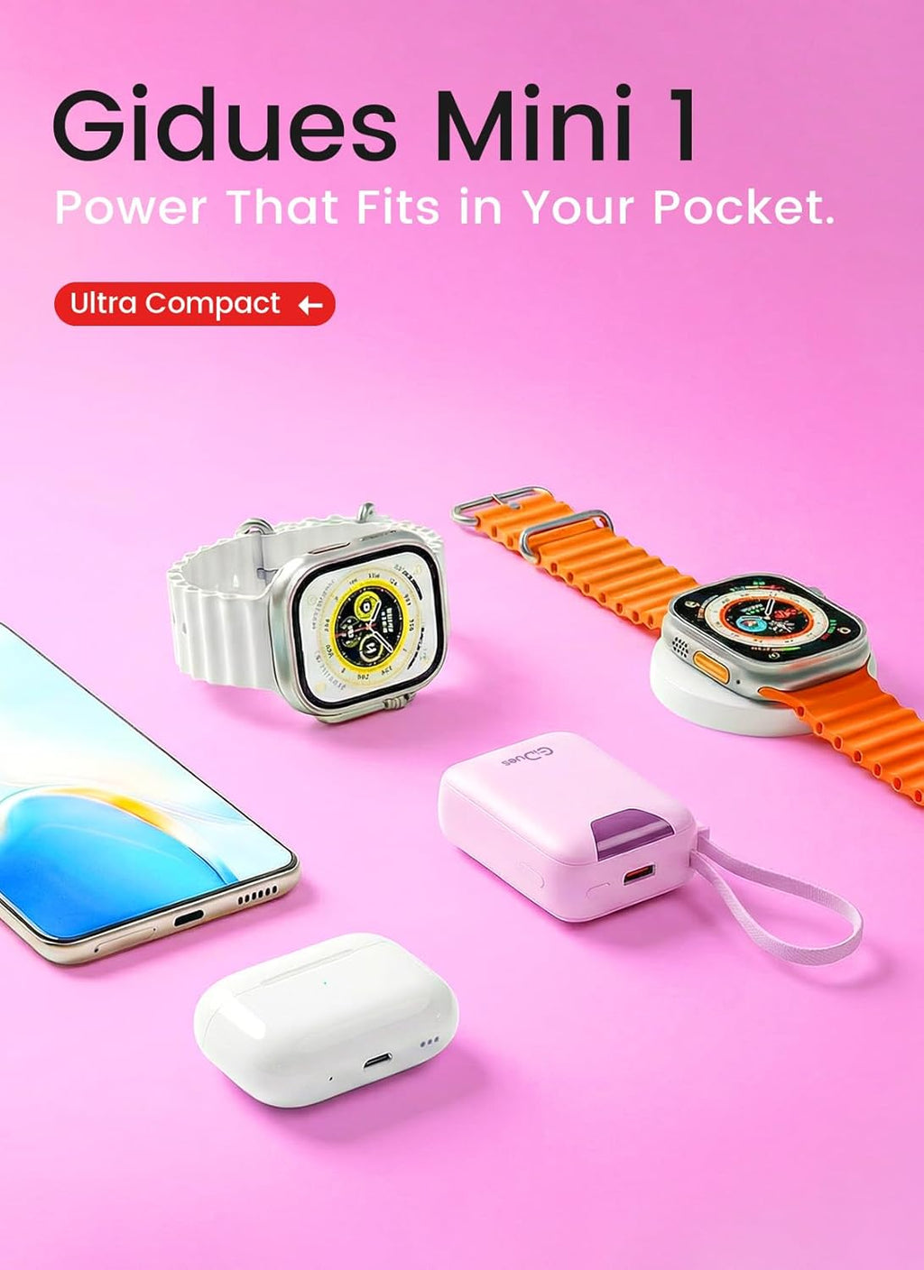 Gidues Mini Cargador Portátil, Banco de Energía Ultra-Compacto de 1...