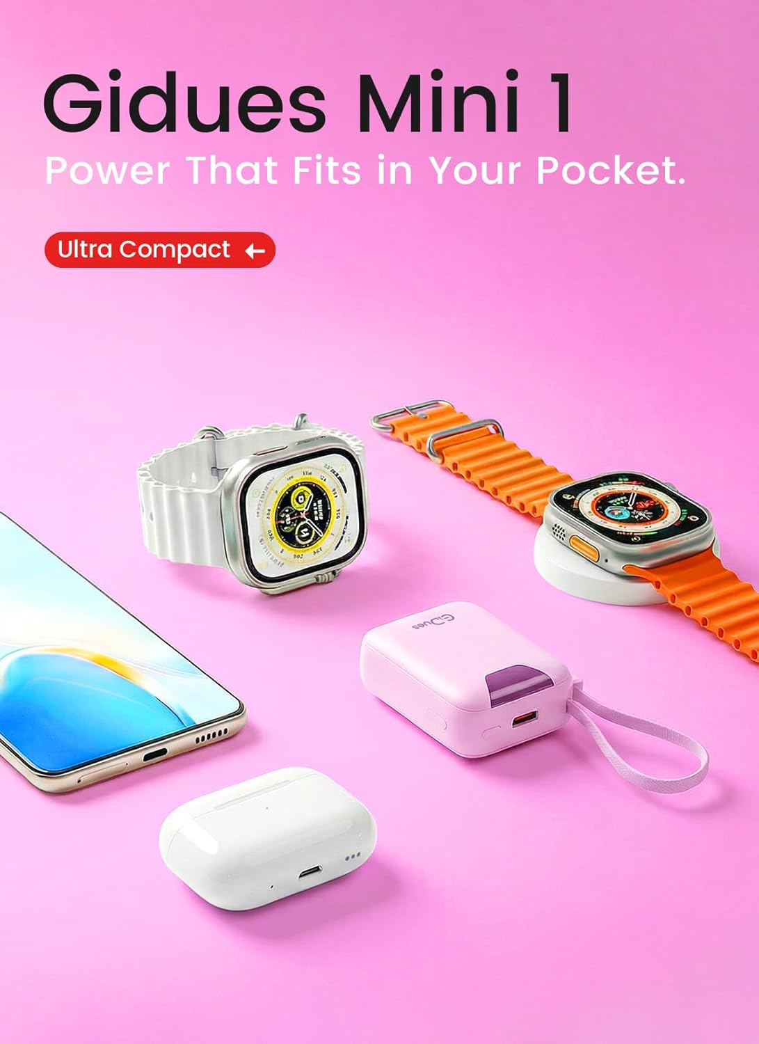 Gidues Mini Cargador Portátil, Banco de Energía Ultra-Compacto de 1...