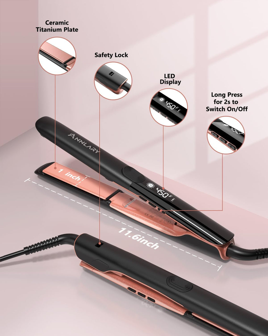 Plancha de pelo Annlary Plancha plana y rizador de 1 pulgada 2 en 1...