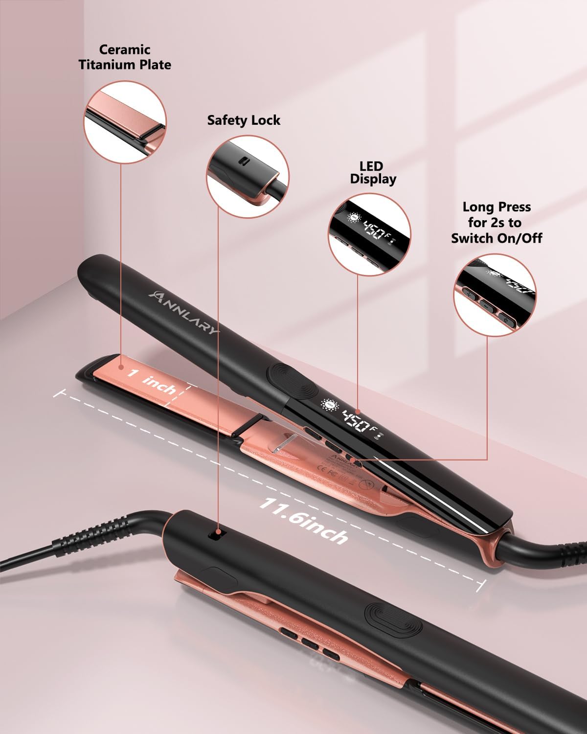 Plancha de pelo Annlary Plancha plana y rizador de 1 pulgada 2 en 1...