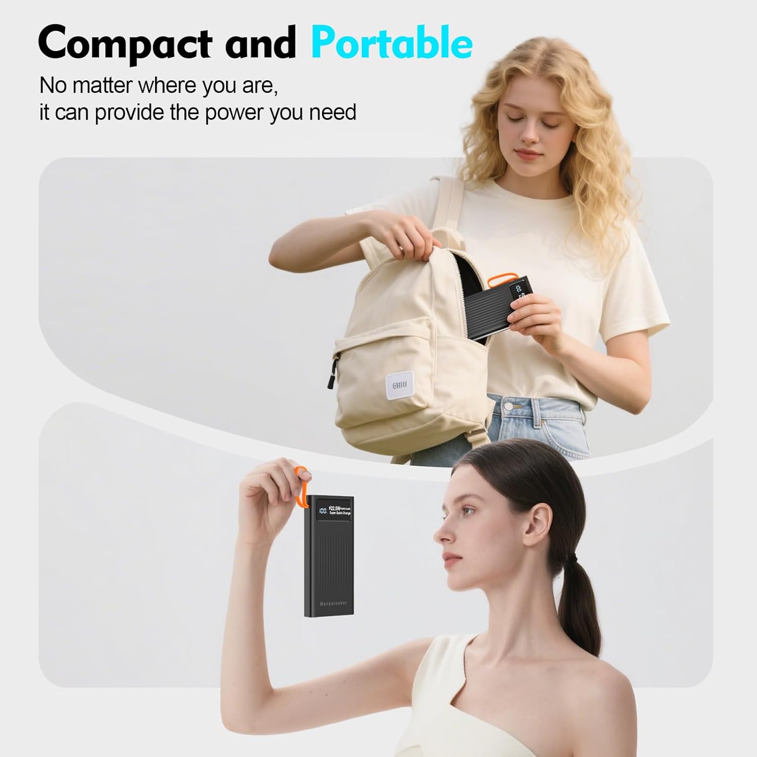Cargador portátil de 10000 mAh, cable integrado, PD de 22.5 W de ca...