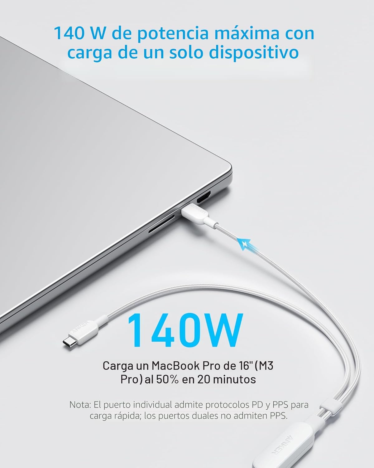 Cable Anker, cable USB C a USB C de 4 pies 2 en 1 de 140 W máx., ca...