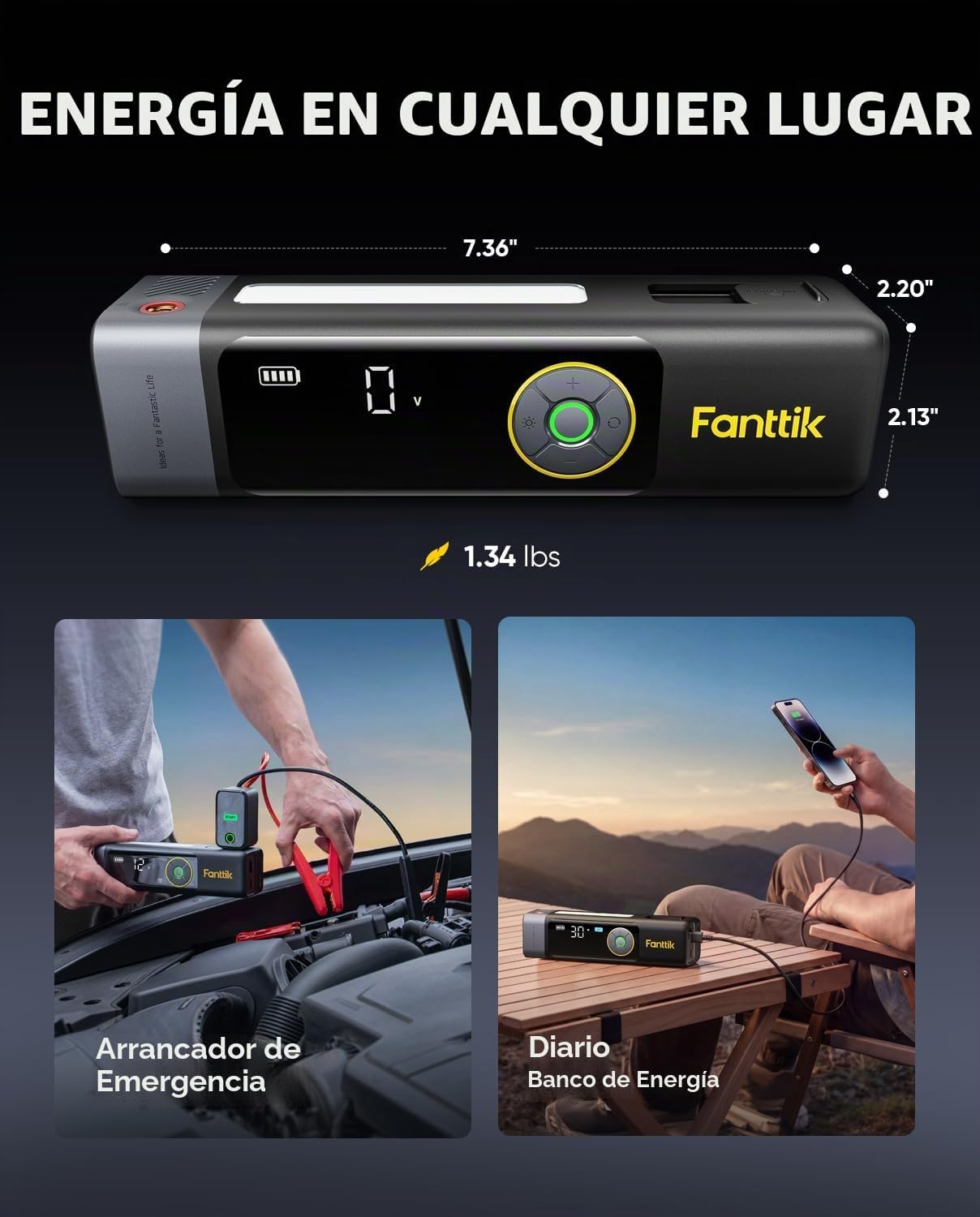 Arrancador auxiliar Fanttik Beyond 10 Apex 1800A con compresor de a...