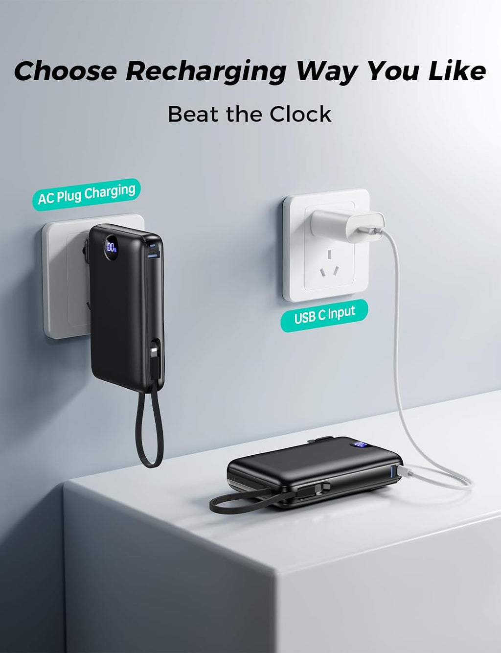 Cargador portátil de 50000 mAh con cables integrados y enchufe de p...