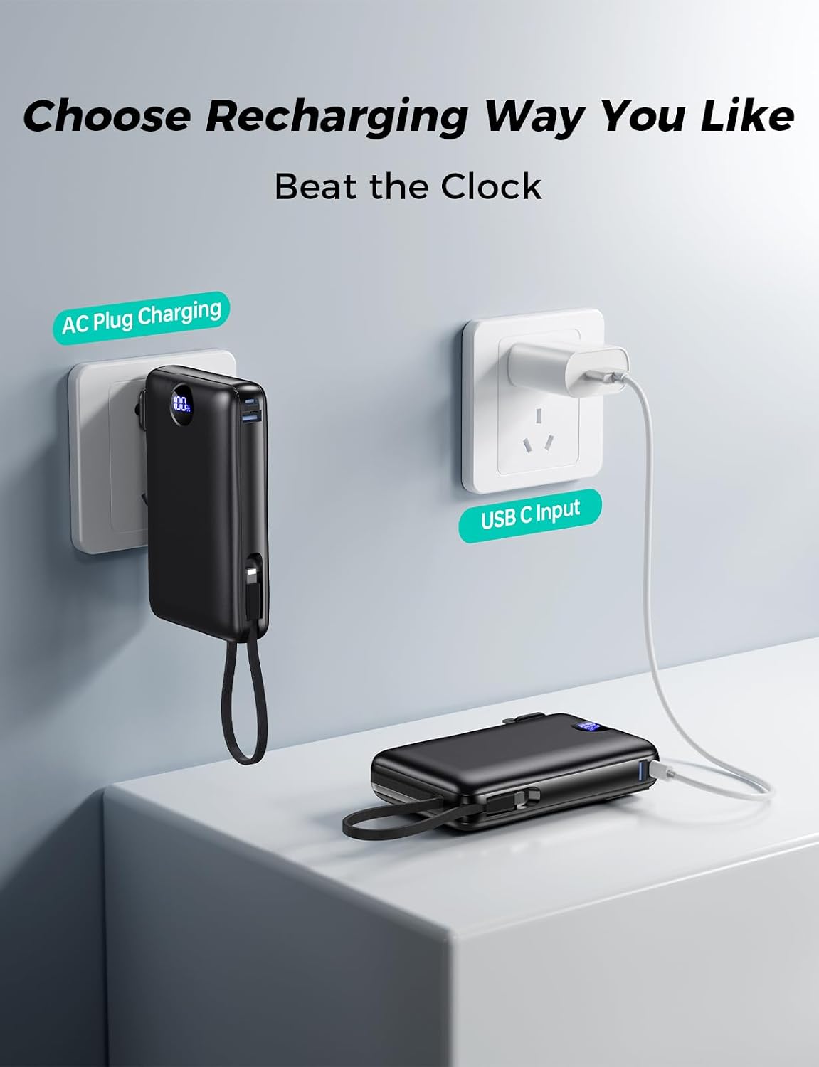 Cargador portátil de 50000 mAh con cables integrados y enchufe de p...
