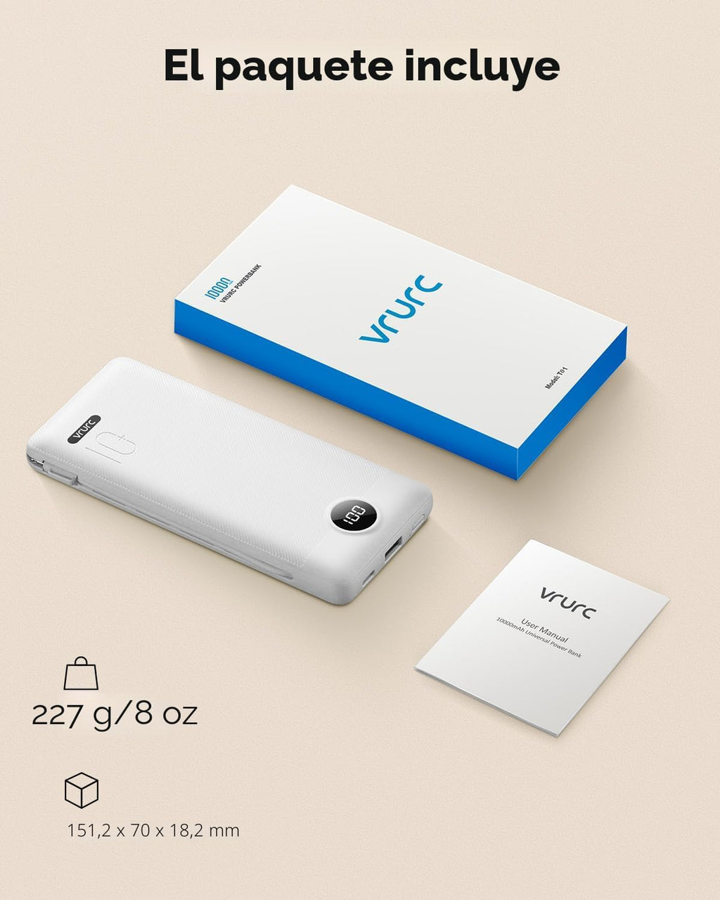 VRURC Cargador portátil con cables y enchufe de pared | Banco de en...