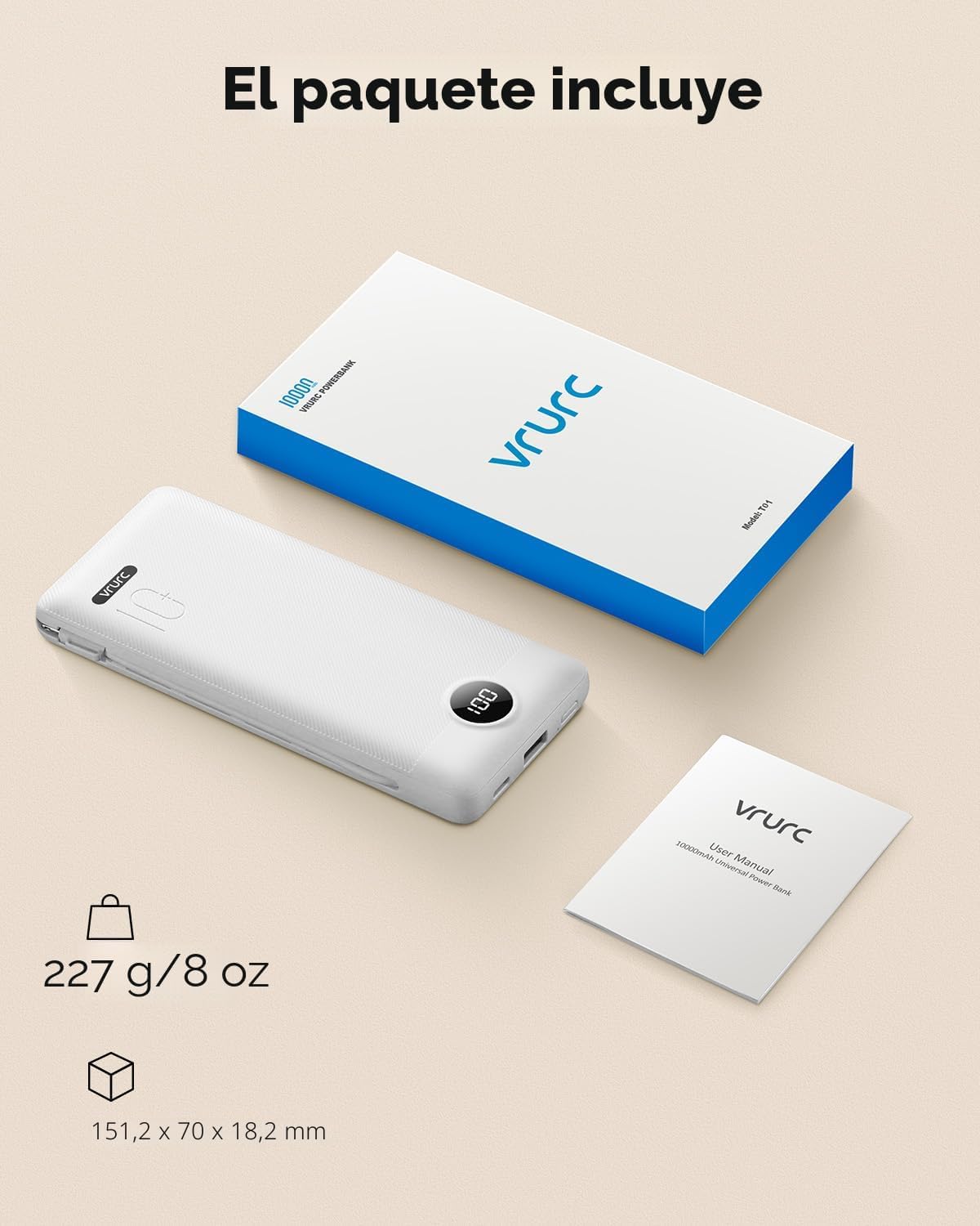 VRURC Cargador portátil con cables y enchufe de pared | Banco de en...