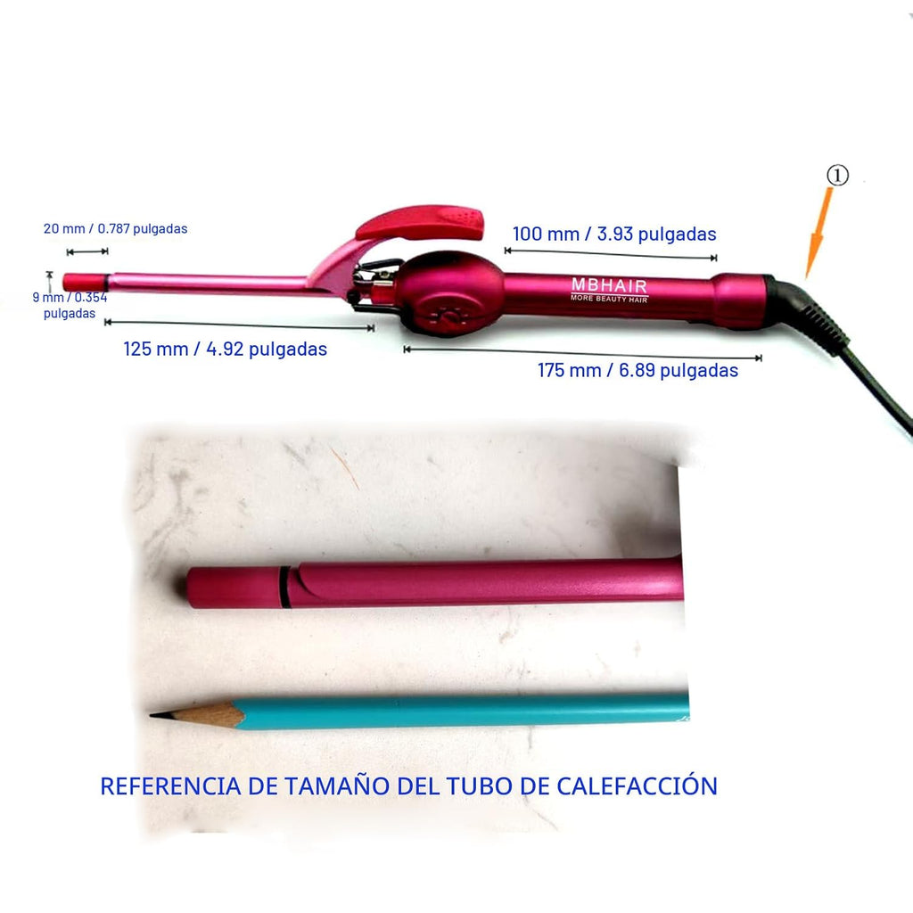 MBHAIR - Rizador de cabello de 9 mm con varita delgada, rizador peq...