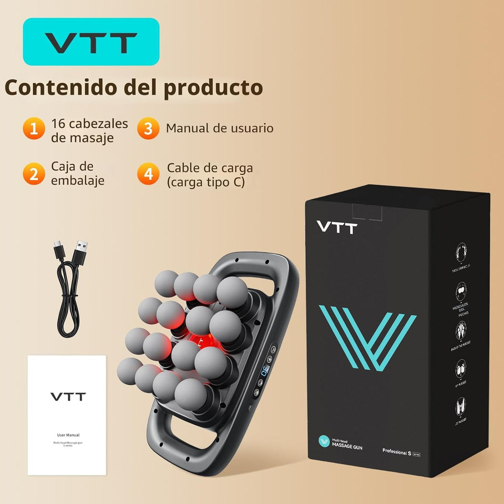 VTT Juego de pistola de masaje de 16 cabezas, masajeador de percusi...