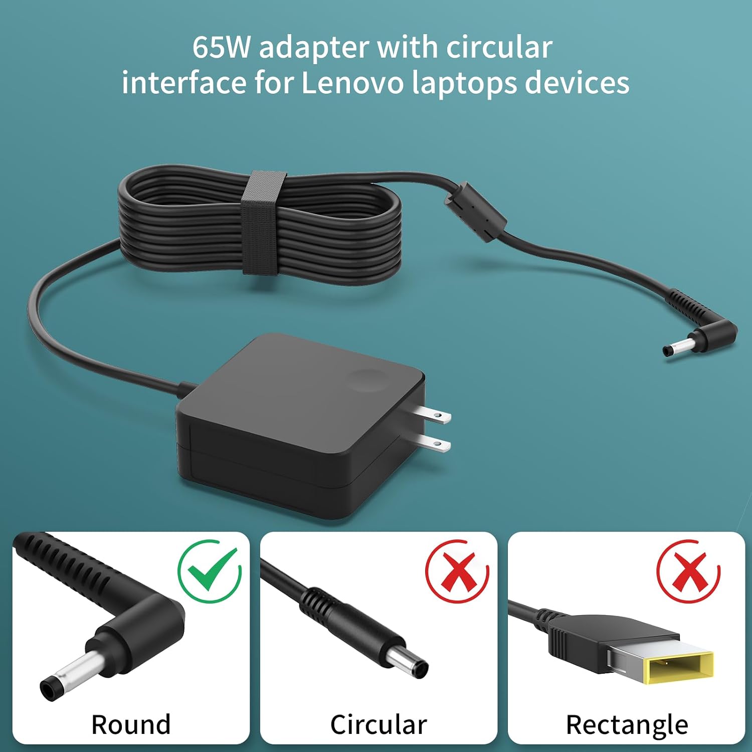 Cargador para portátil Lenovo de 65 W, cable de alimentación alarga...