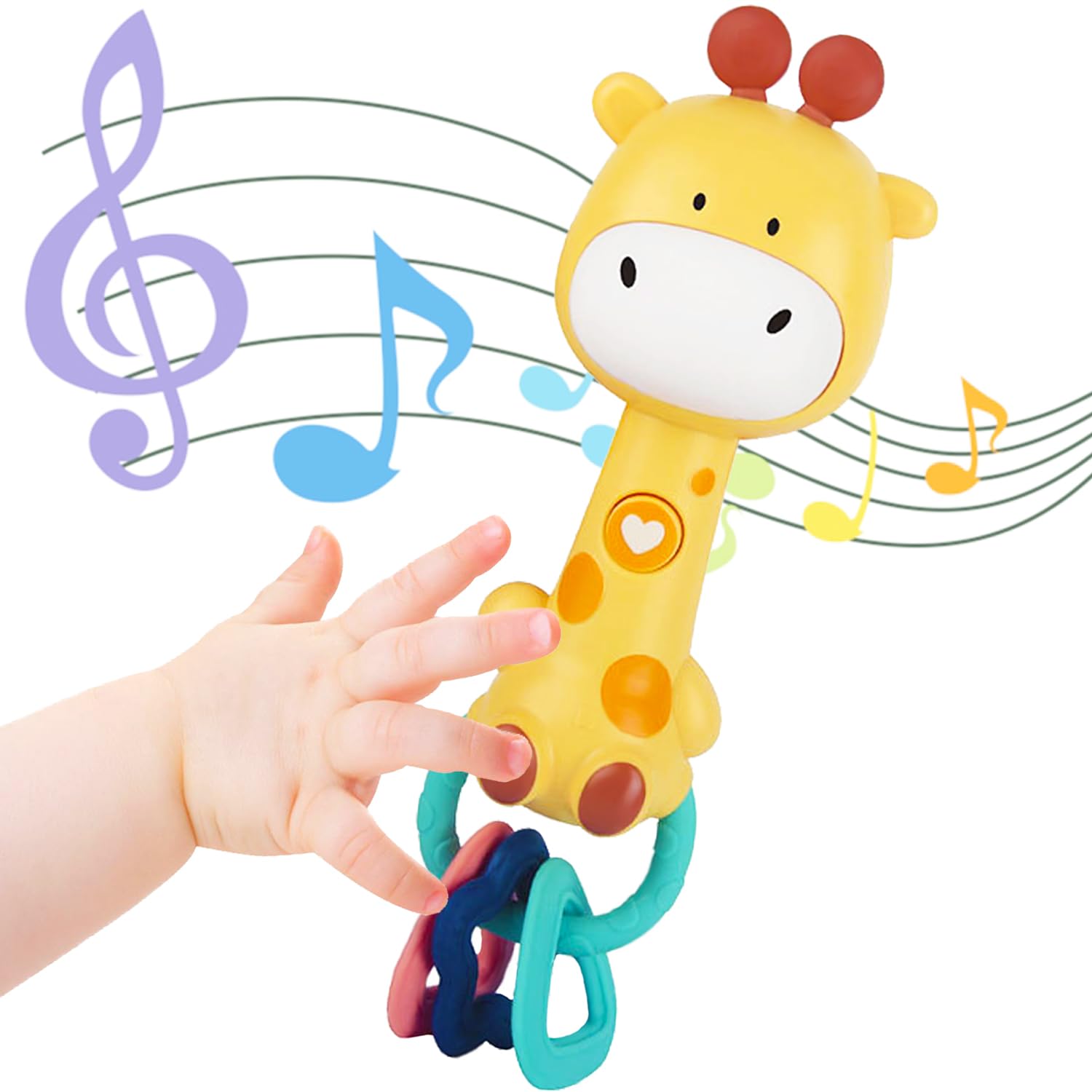 WHNKFB Sonajero musical de jirafa amarilla brillante para bebé, mor...
