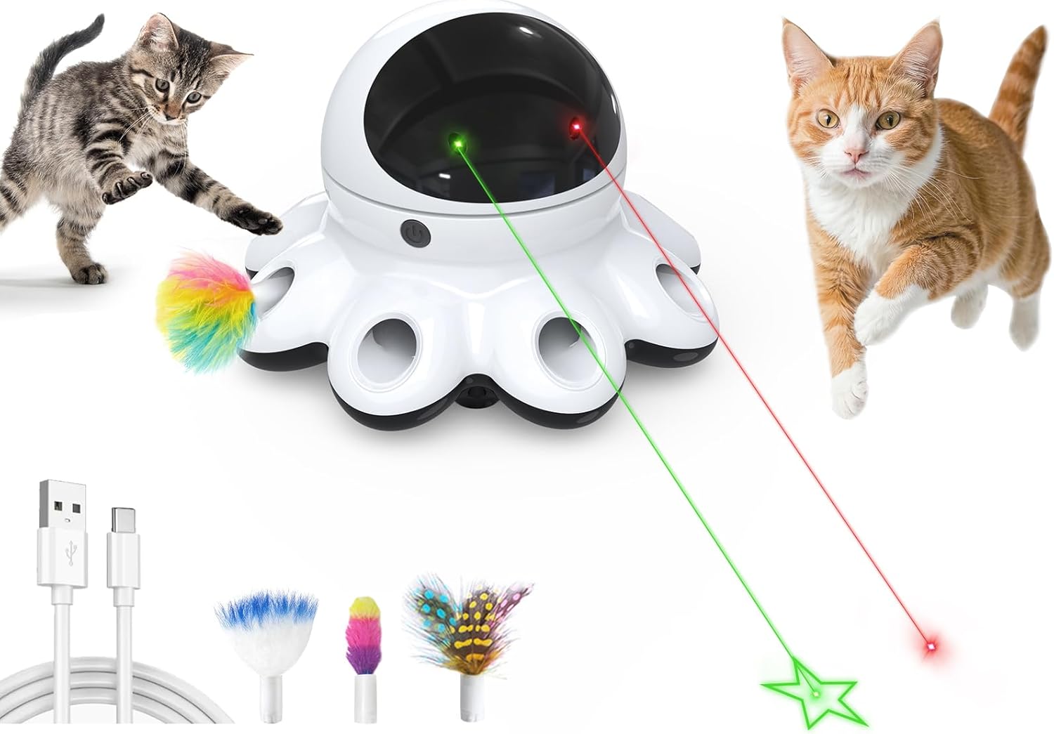 ORSDA Juguete Láser para Gatos, 2 en 1 Interactivo Automático Activ...