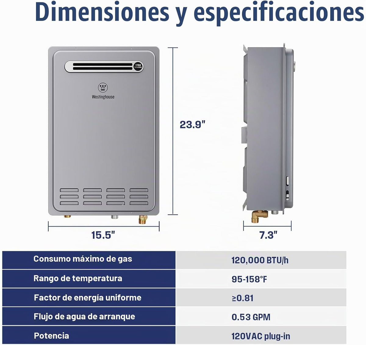 Westinghouse Calentador de agua sin tanque de gas natural de 120,00...