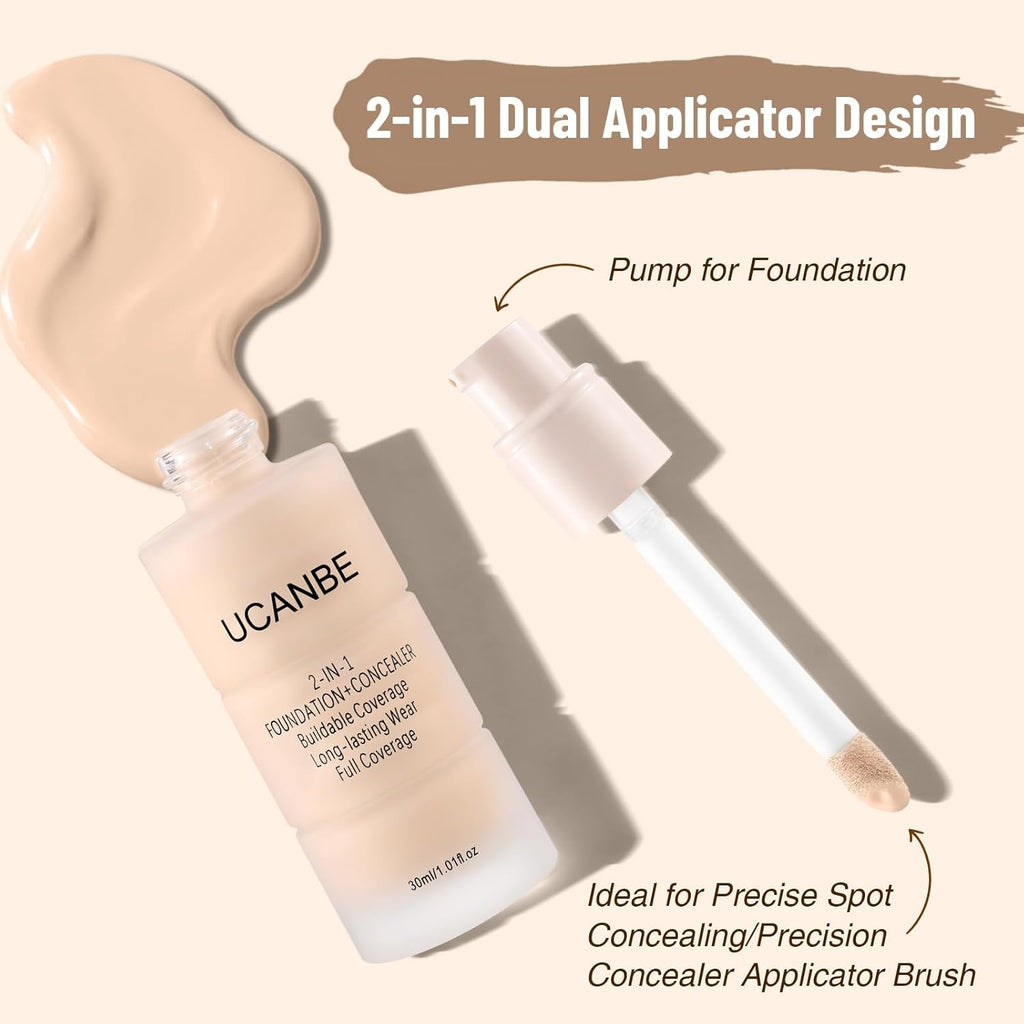 UCANBE Base líquida y corrector 2 en 1, juego de maquillaje de base...