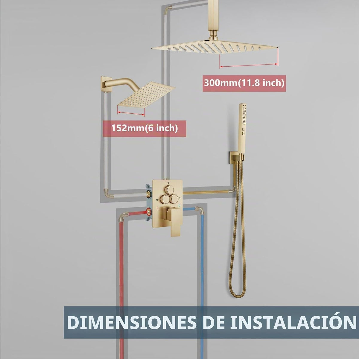 Aolemi - Juego de grifo de ducha de techo con doble cabezal de 12 y...