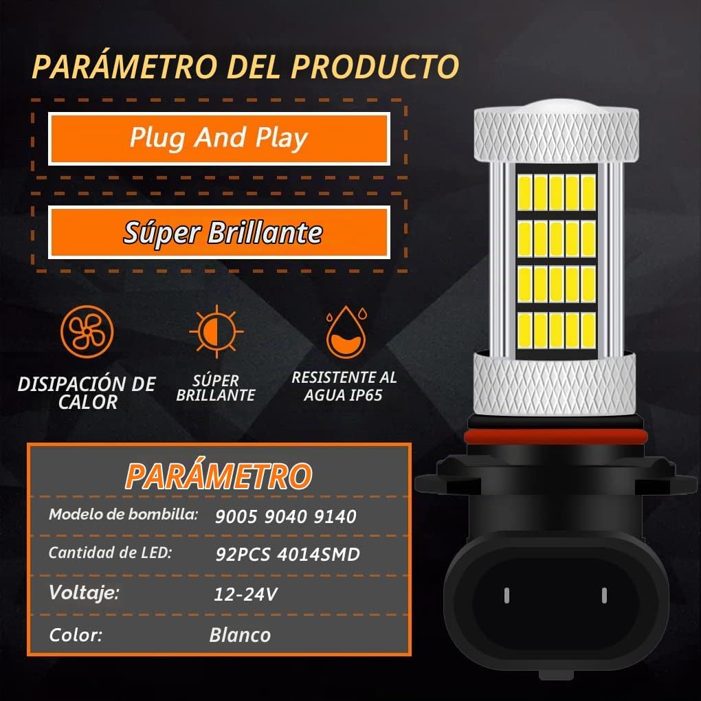 GLOFE Bombillas LED de alta potencia 92smd 6000K blancas 9005 9006...
