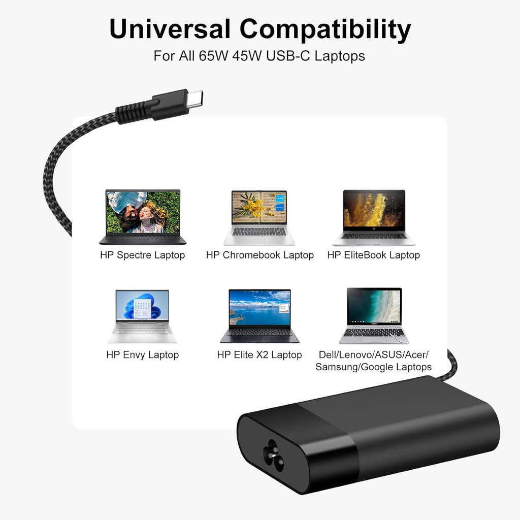 Cargador USB C de 65 W para laptop compatible con HP Spectre x360\/...