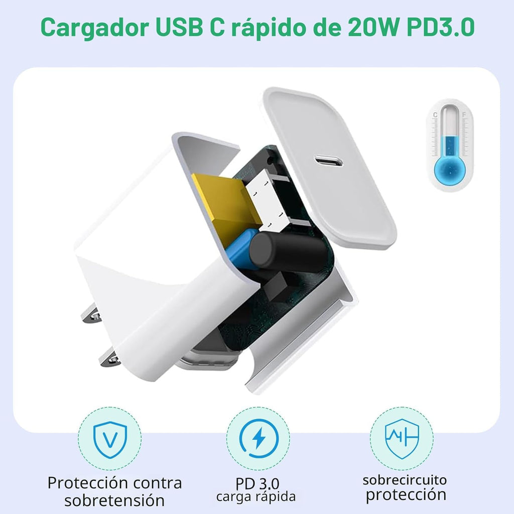Cargador para iPhone 16 15 de carga rápida, paquete de 3 cargadores...