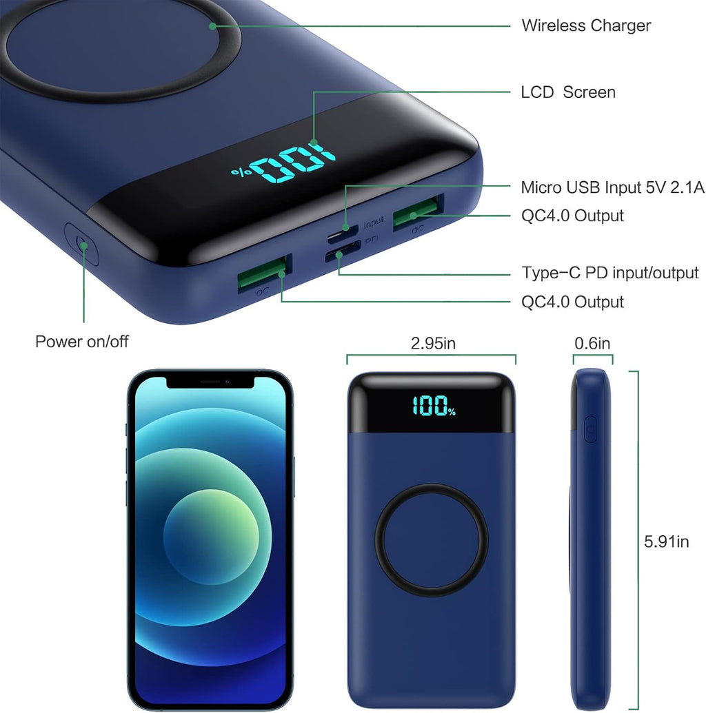 Cargador portátil inalámbrico de 30,800 mAh, cargador de batería US...