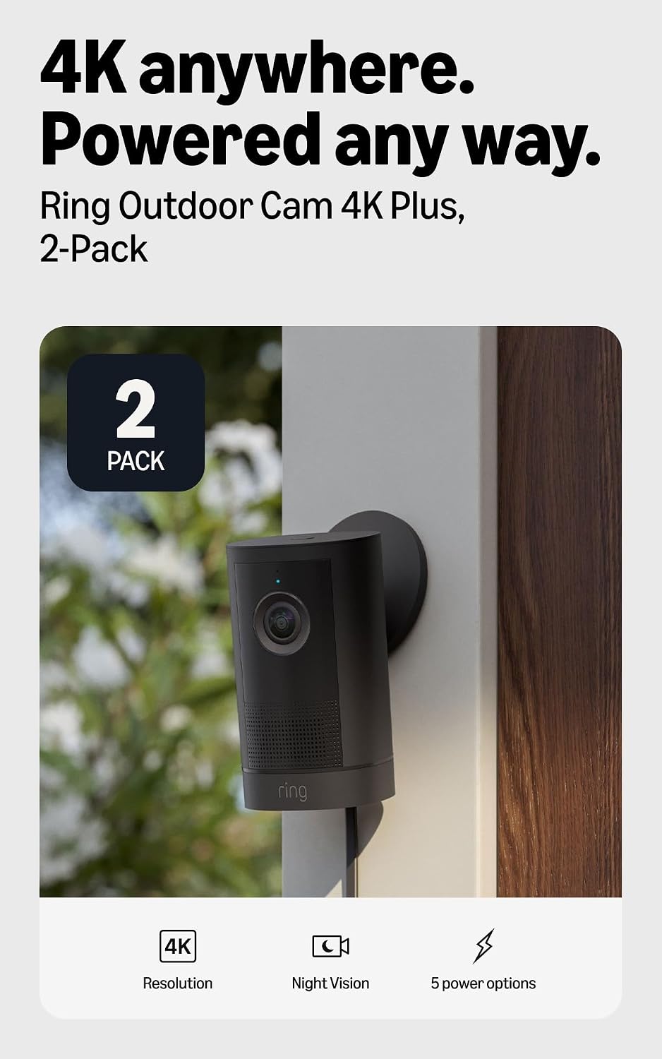 Ring Outdoor Cam 4K Plus (modelo más reciente), con batería, Retina...