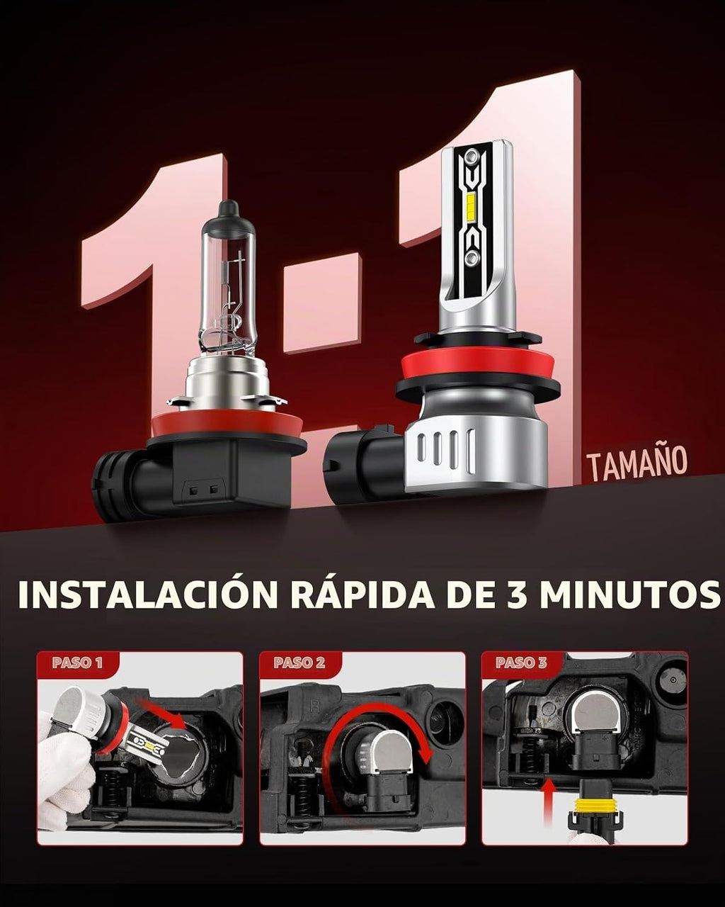 Torchbeam Bombilla antiniebla LED H11\/H16\/H8, 12000 lúmenes mejor...