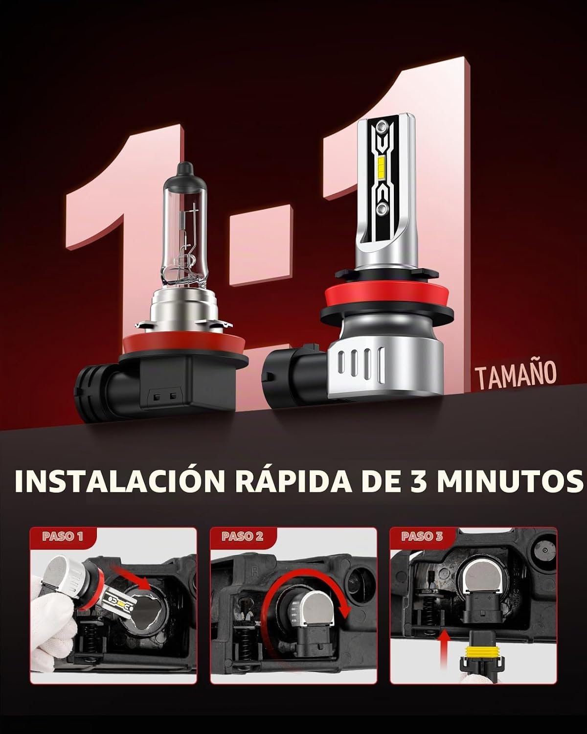 Torchbeam Bombilla antiniebla LED H11\/H16\/H8, 12000 lúmenes mejor...