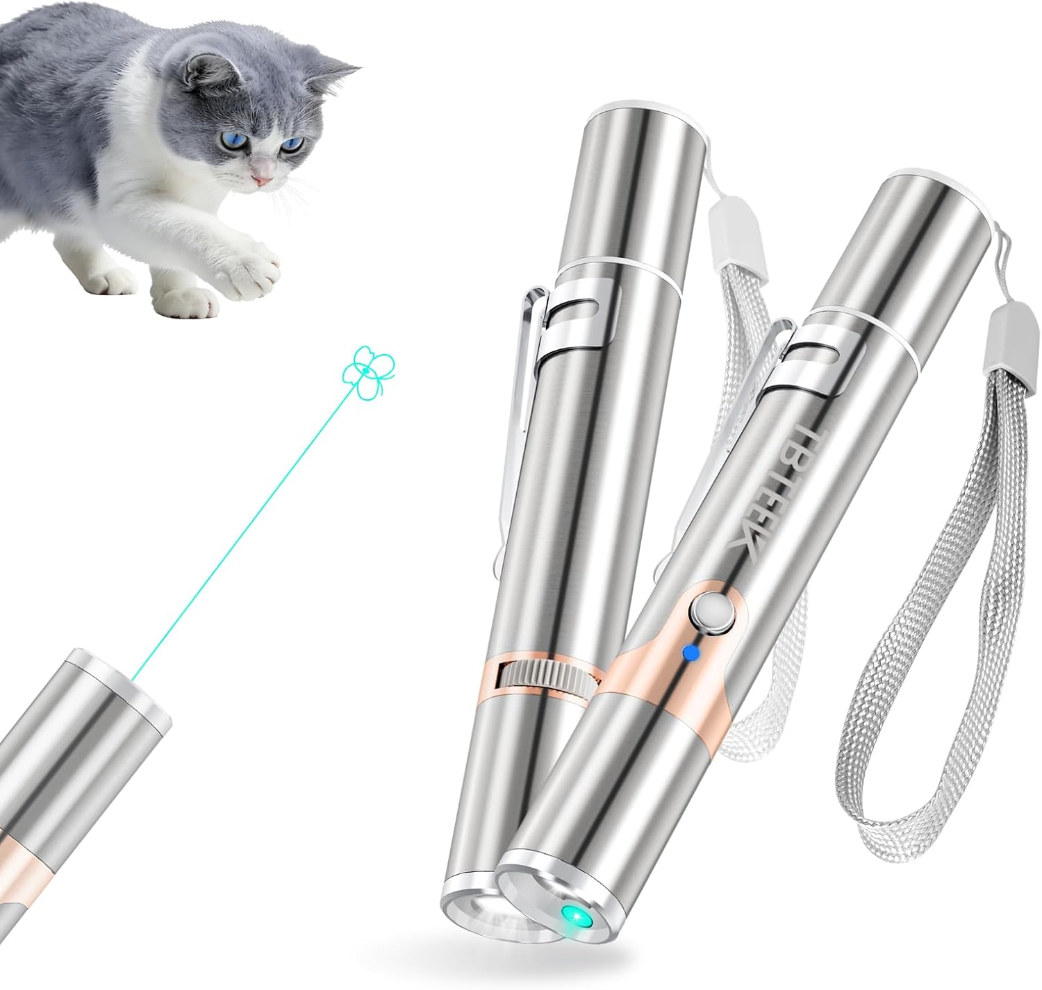 TBTeek Juguete para gatos, luz verde, con funda de metal, recargabl...